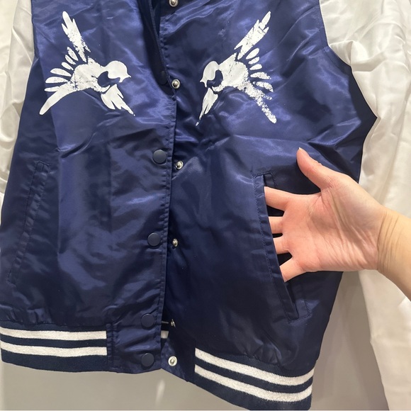 Steve Madden Navy Blue/White Bomber Jacket - Picture 2 of 5